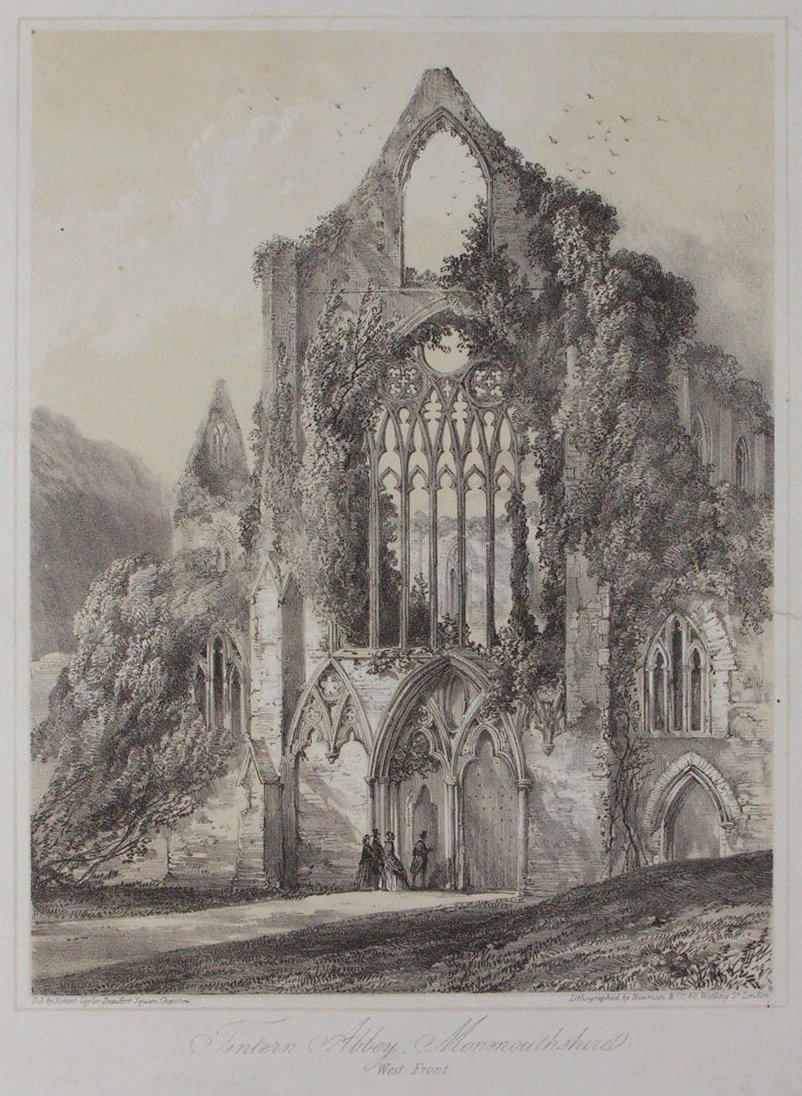 Lithograph - Tintern Abbey, Monmouthshire. West Front. - Newman